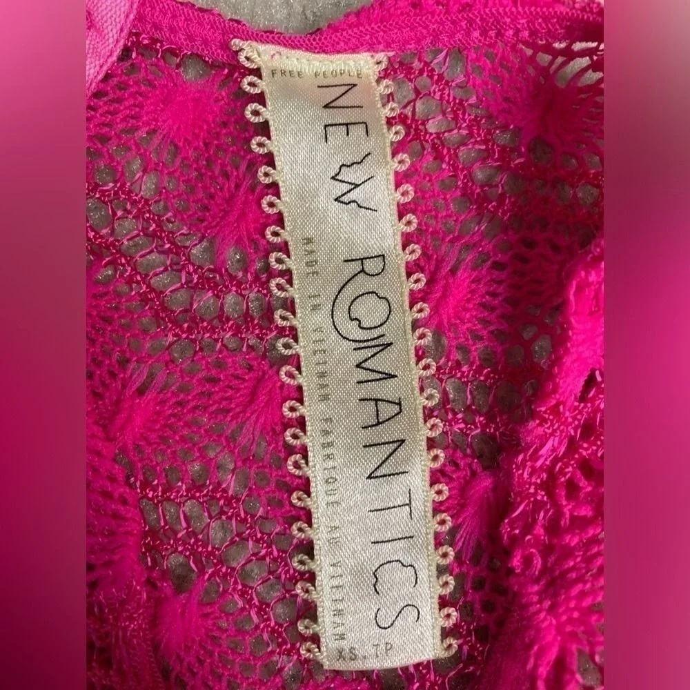 Free People New Romantics Hot Pink Madam Butterfly Crochet Top‎ Women Size XS